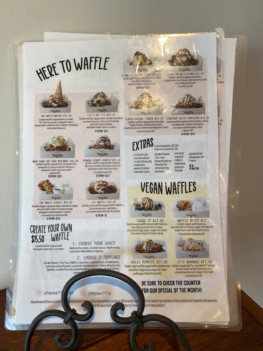 Menu, Waffle & Bean Dessert Bar Burleigh Heads
