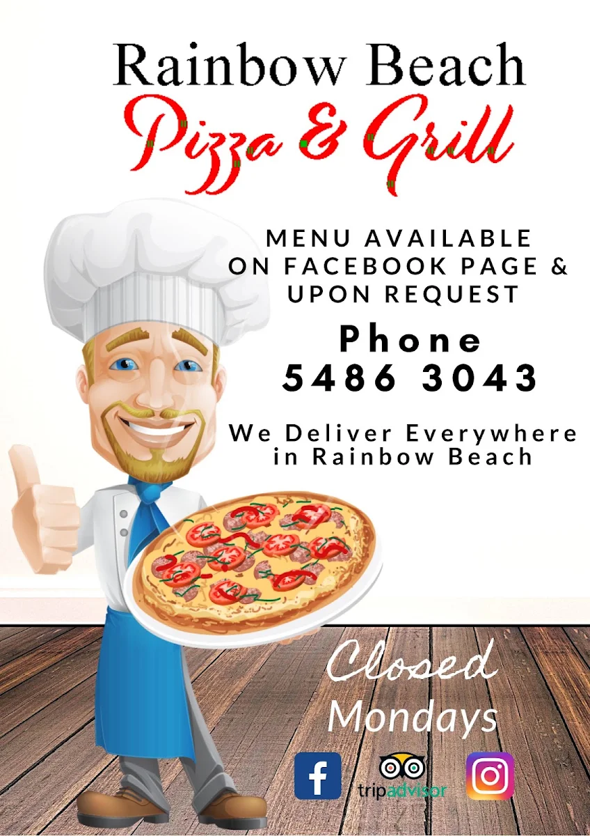Menu, Rainbow Beach Pizza