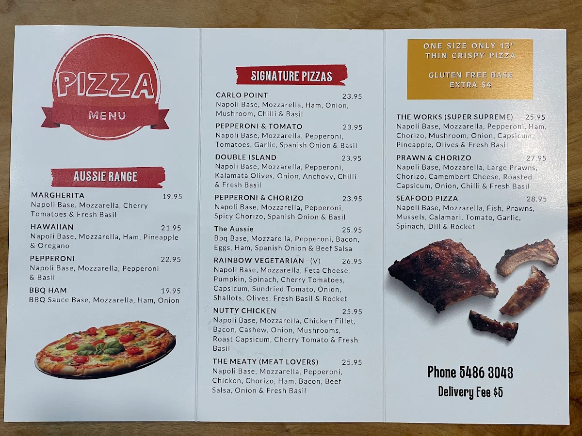 Menu, Rainbow Beach Pizza