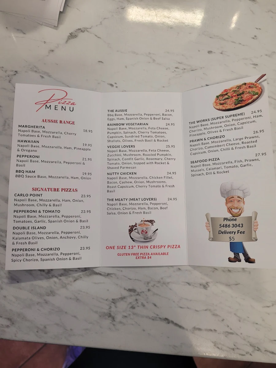 Menu, Rainbow Beach Pizza
