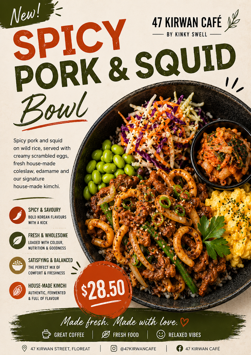 Menu, 47 kirwan cafe