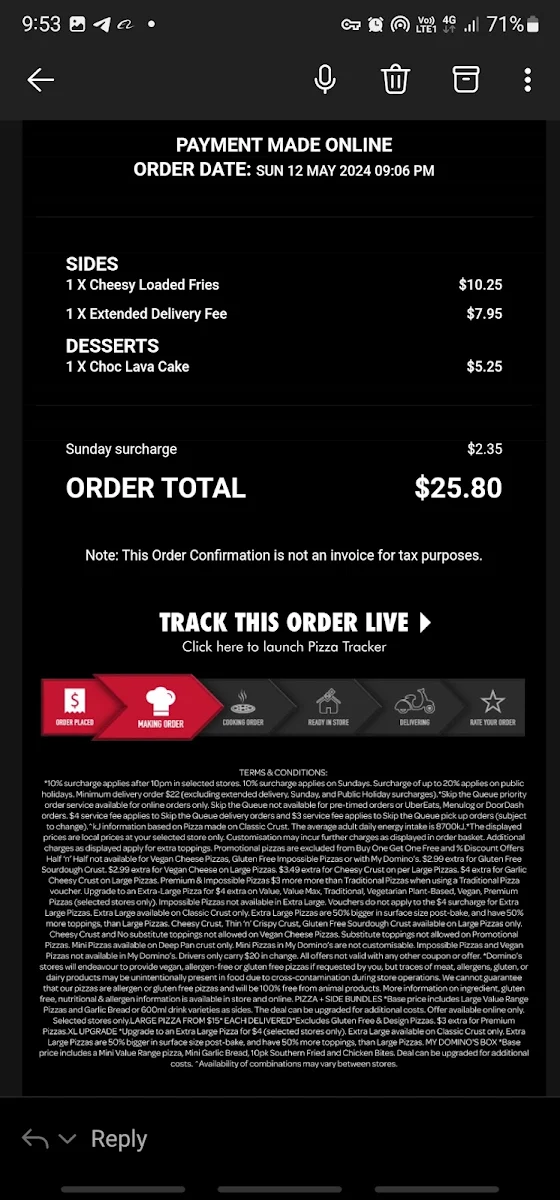 Menu, Domino's Pizza Mundaring