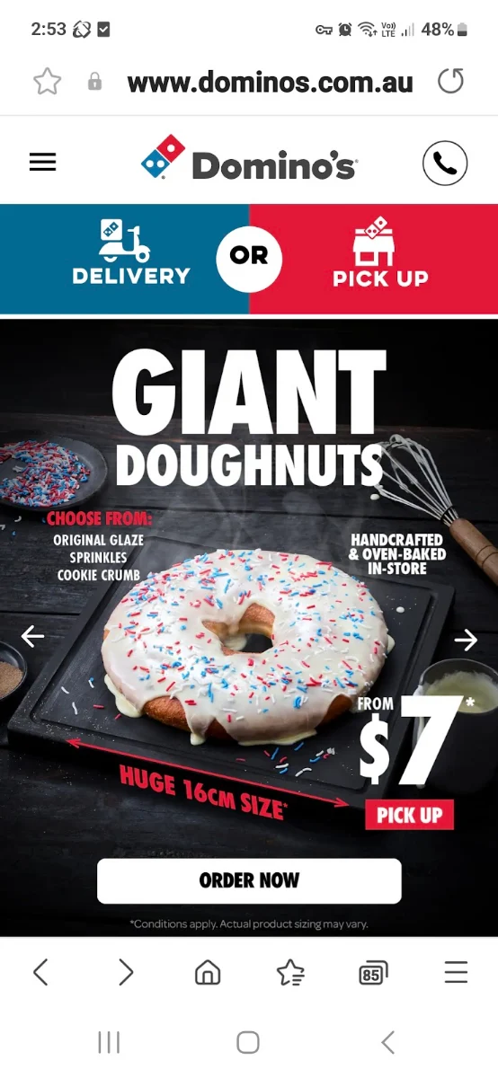 Menu, Domino's Pizza Mundaring