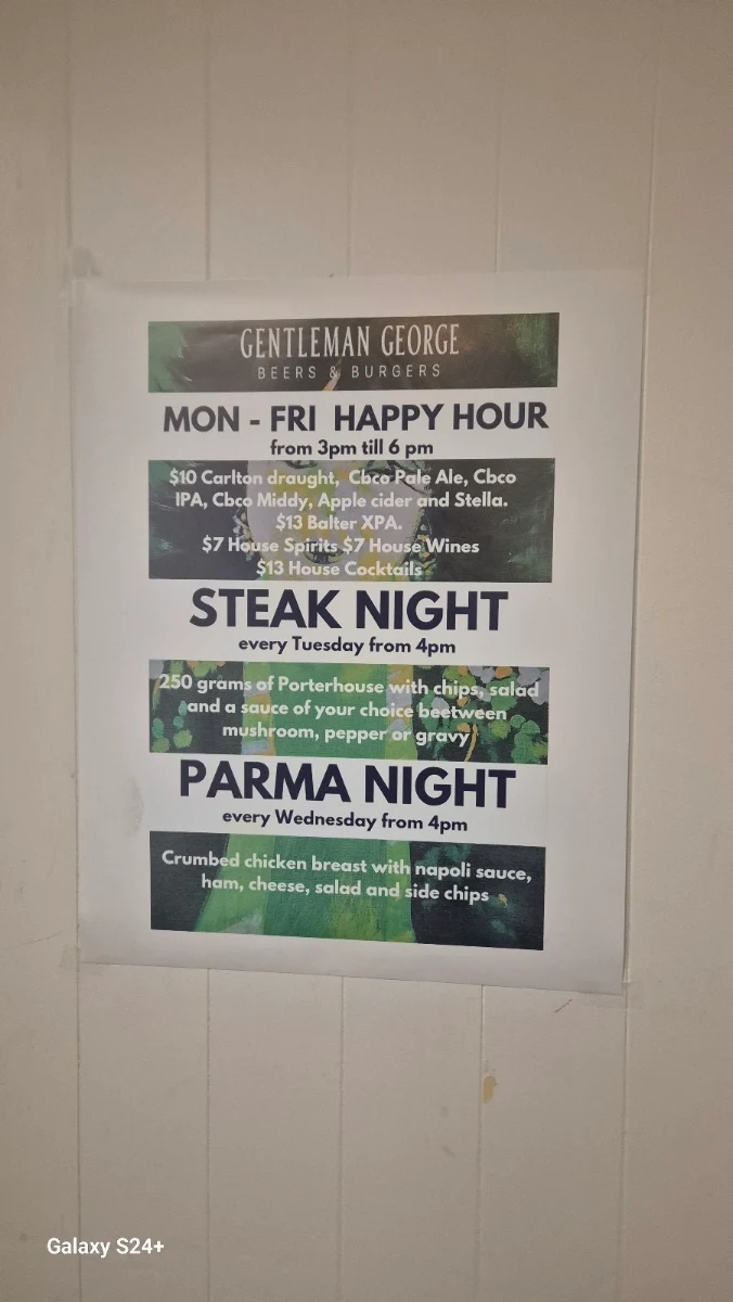 Menu, Gentleman George Beers & Burgers