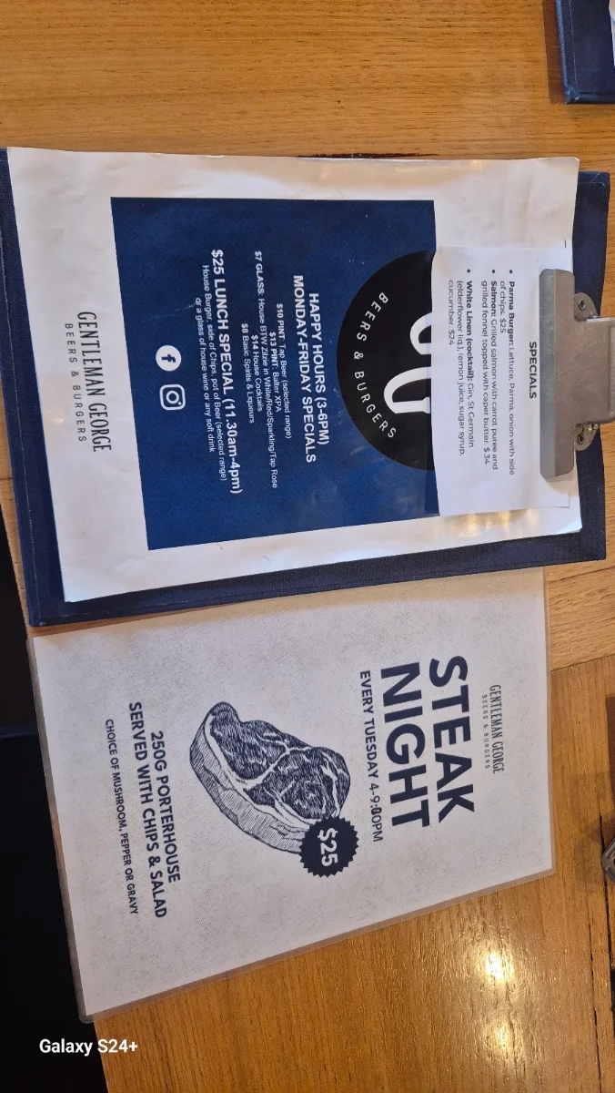 Menu, Gentleman George Beers & Burgers