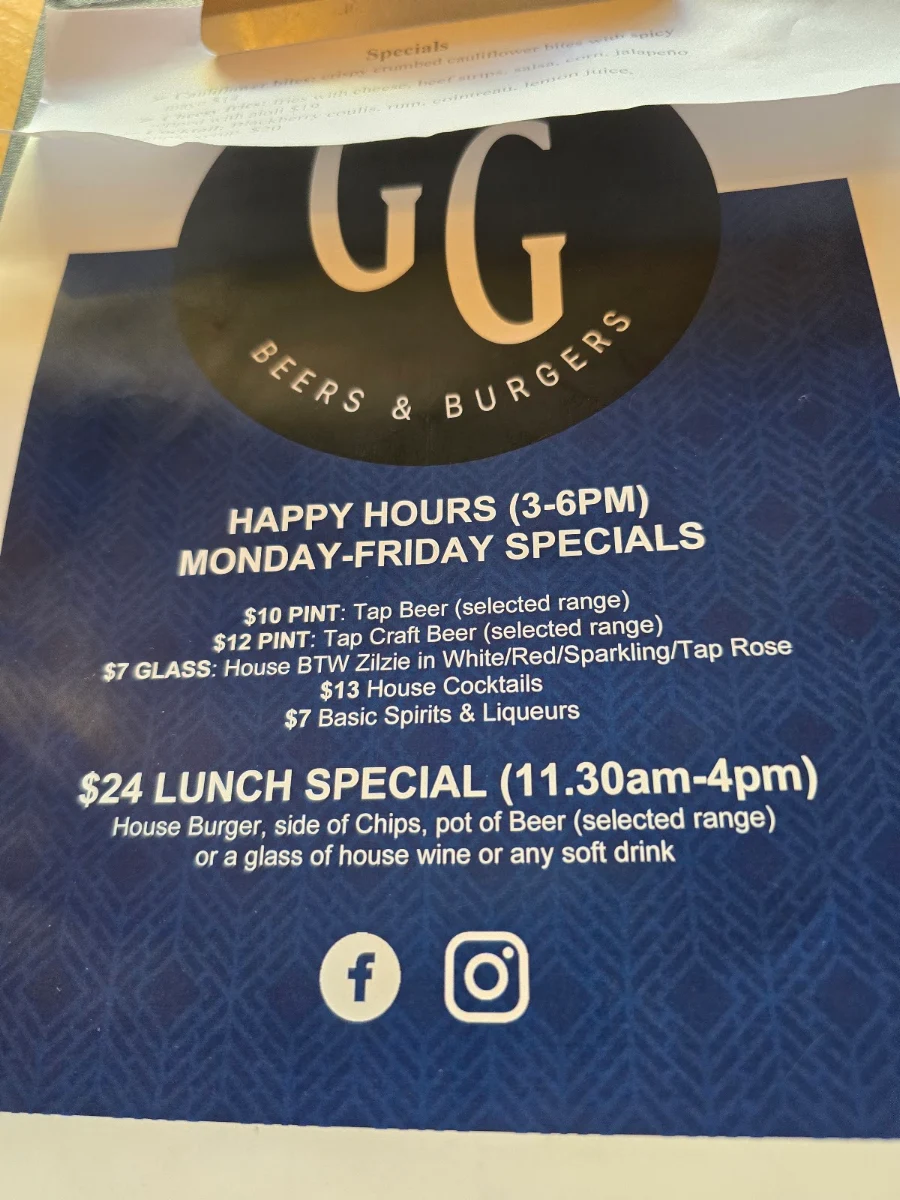Menu, Gentleman George Beers & Burgers