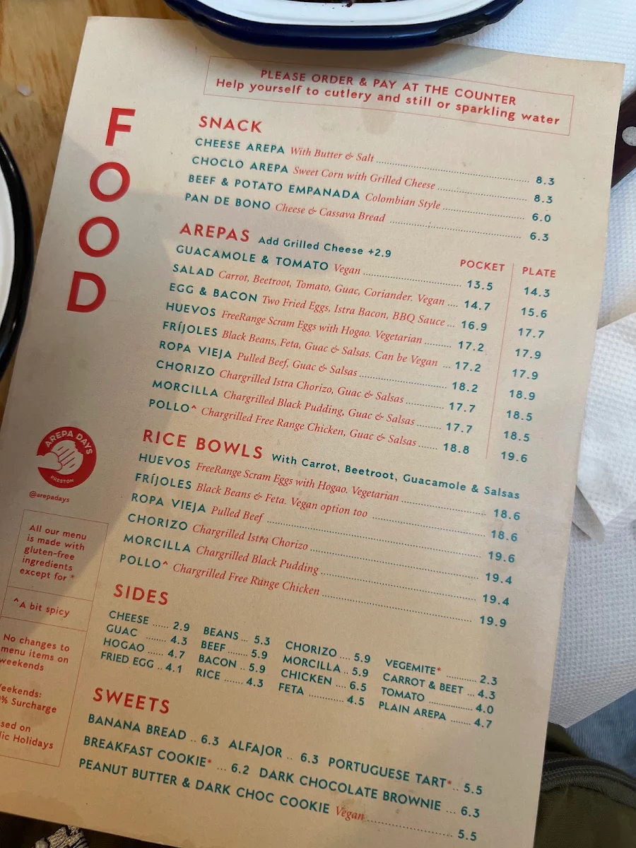 Menu, Arepa Days