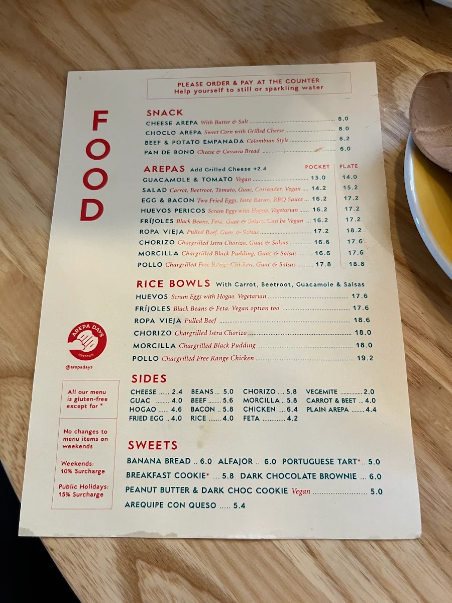 Menu, Arepa Days