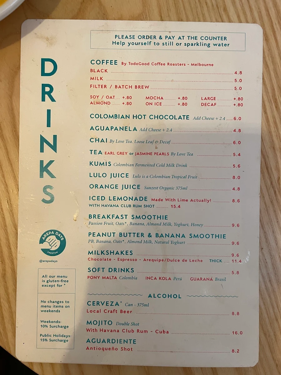Menu, Arepa Days