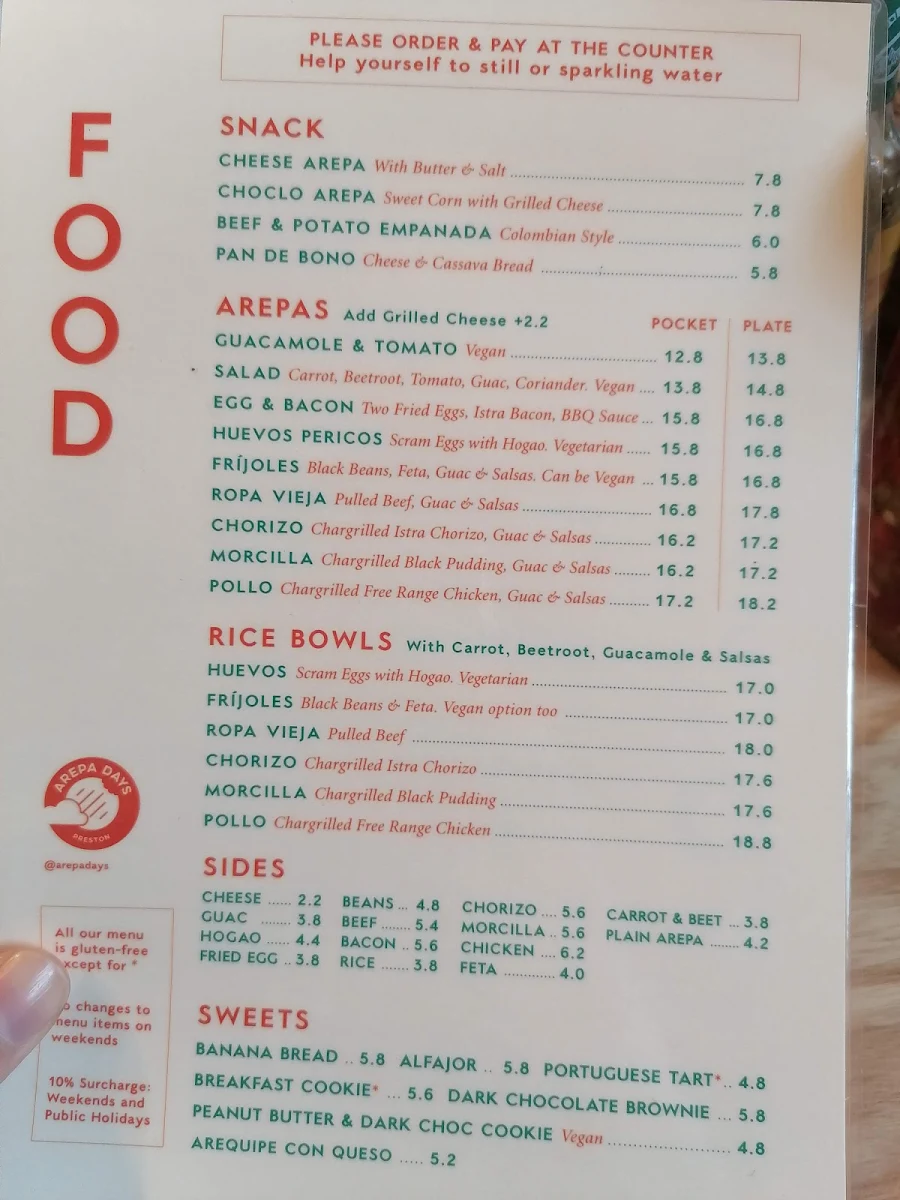 Menu, Arepa Days