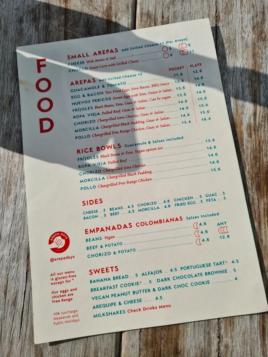 Menu, Arepa Days