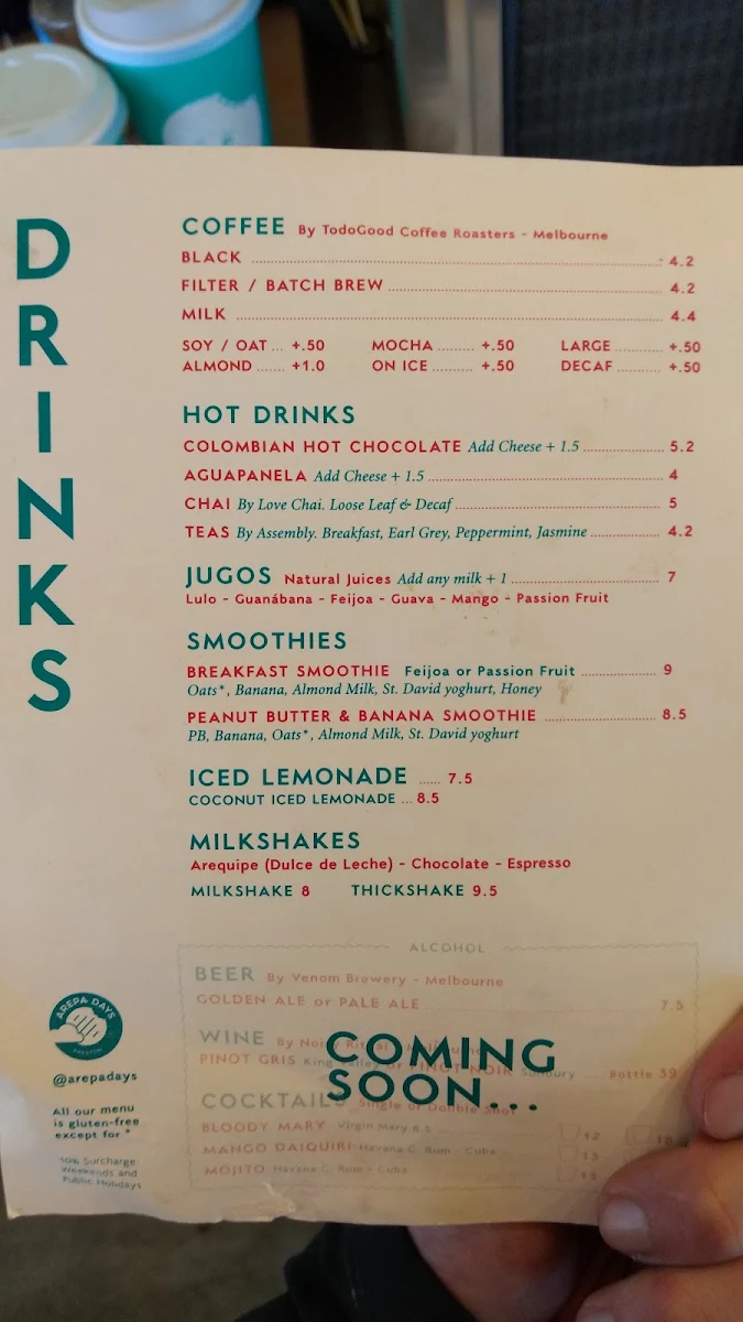 Menu, Arepa Days