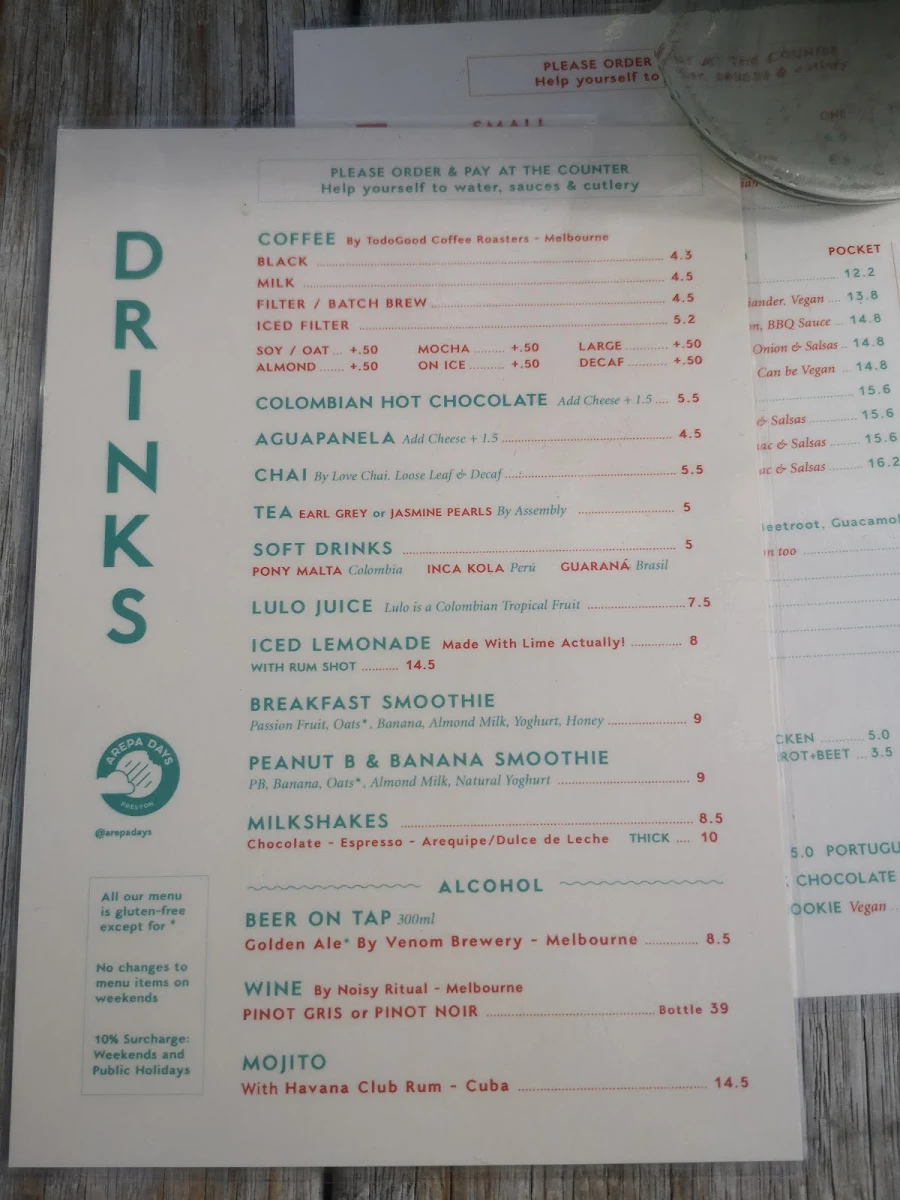 Menu, Arepa Days