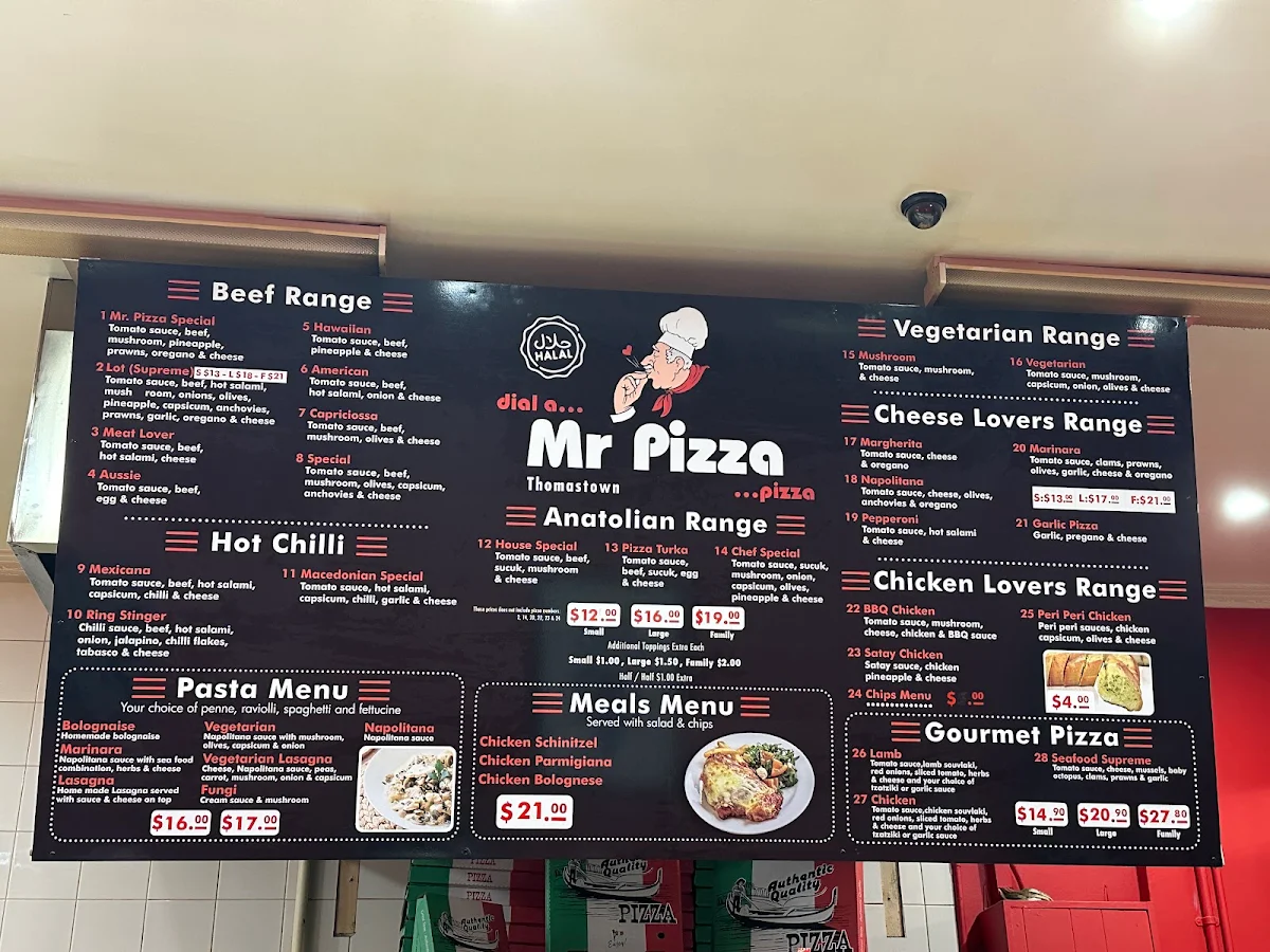 Menu, Mr Pizza
