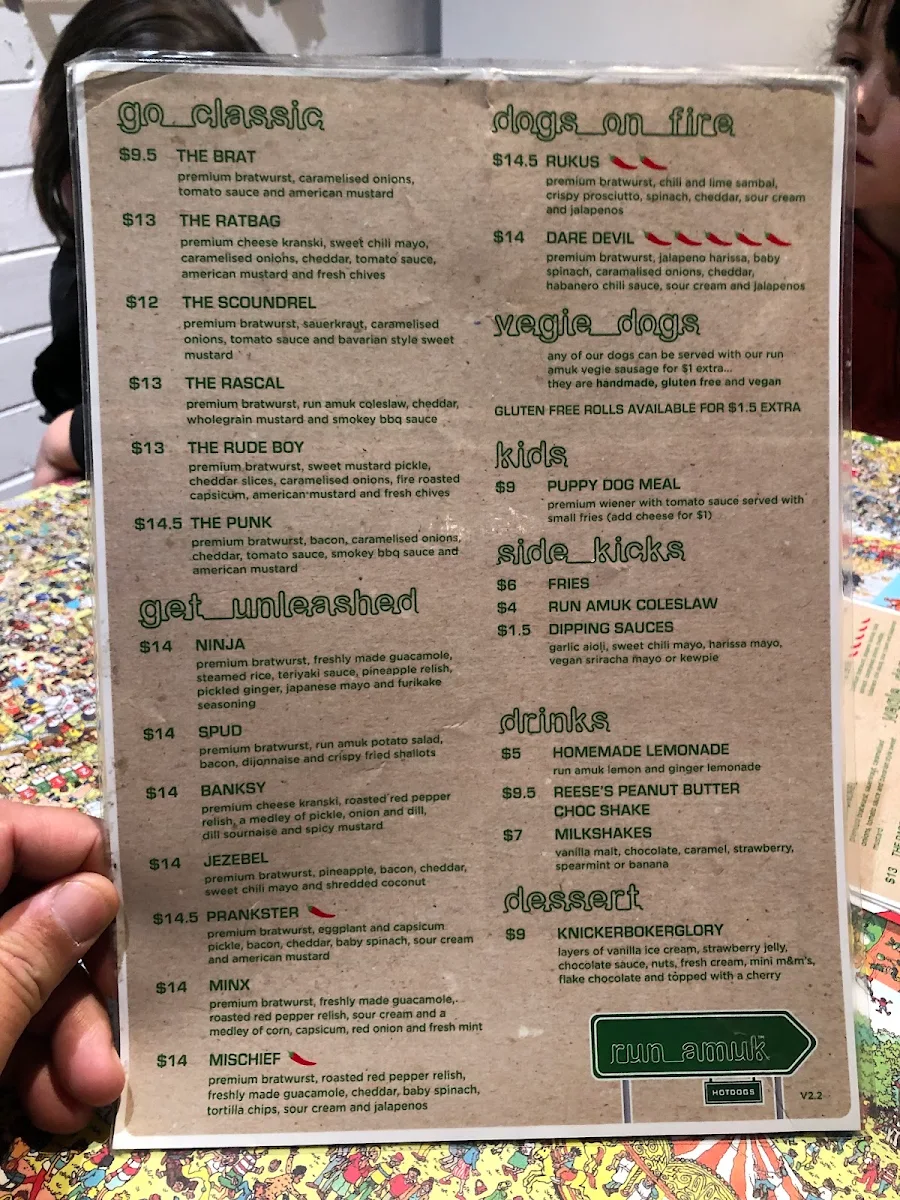 Menu, Run Amuk Hotdogs
