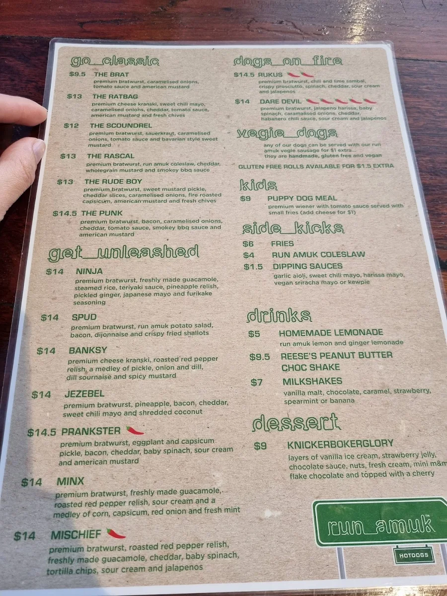 Menu, Run Amuk Hotdogs