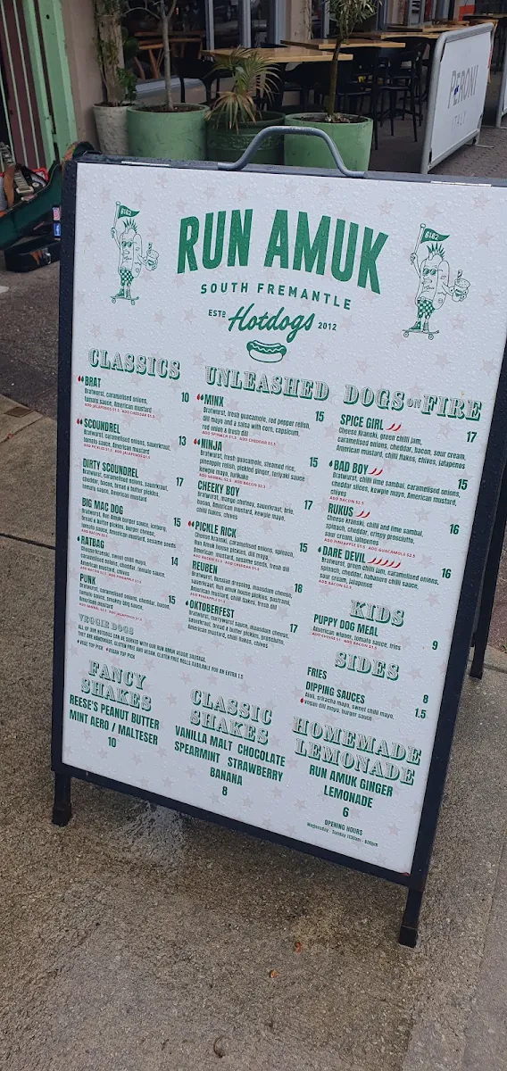 Menu, Run Amuk Hotdogs