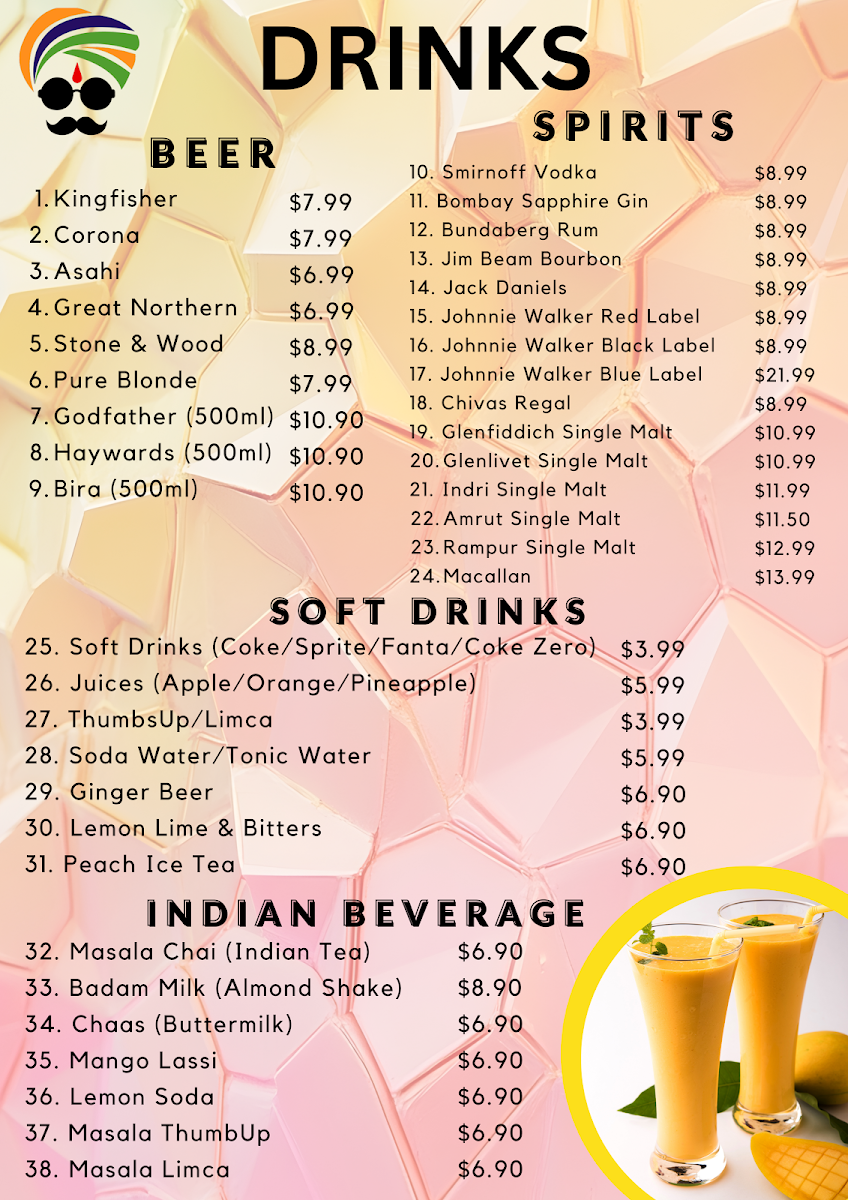 Menu, Indian Corner Restaurant