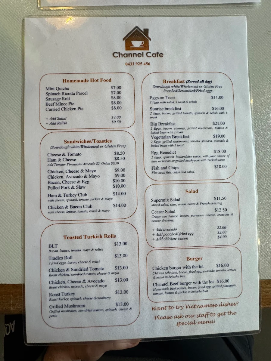 Menu, The Channel Cafe and Gift Shop