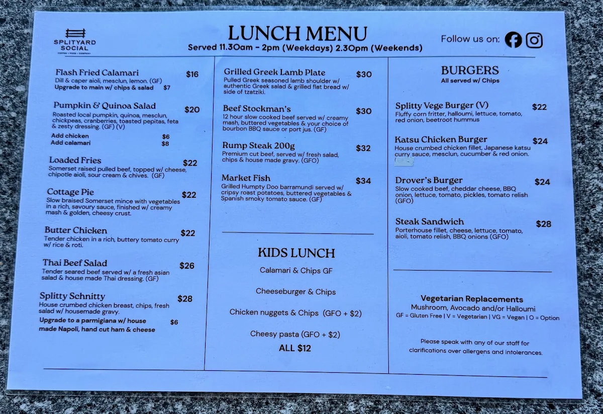 Menu, Splityard Social