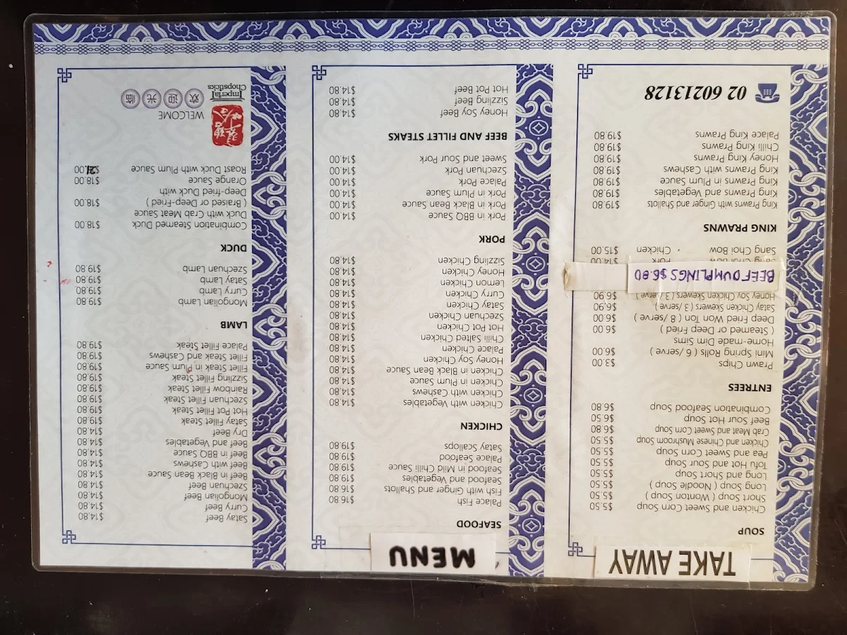 Menu, Imperial Chopsticks