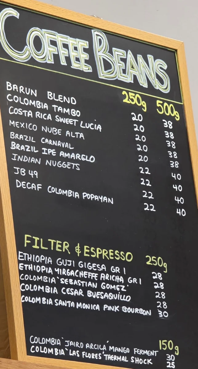 Menu, The Coffee Barun Espresso Bar