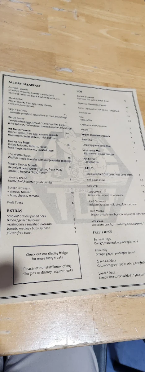 Menu, The Coffee Barun Espresso Bar