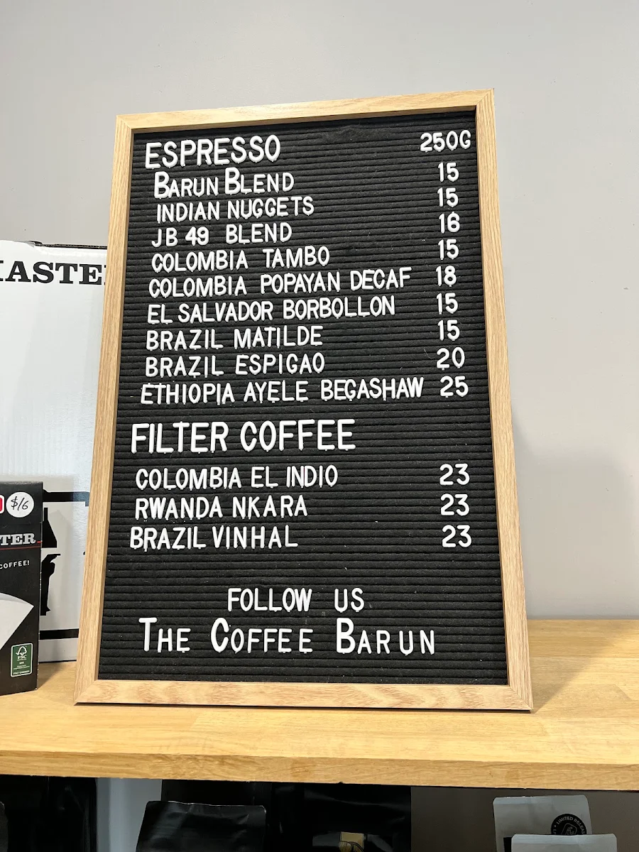 Menu, The Coffee Barun Espresso Bar