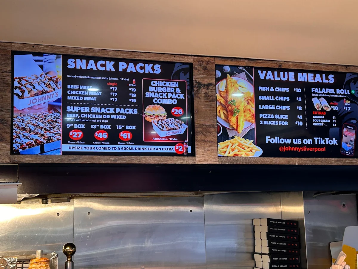 Menu, Johnny's Kebab & Pizza Liverpool