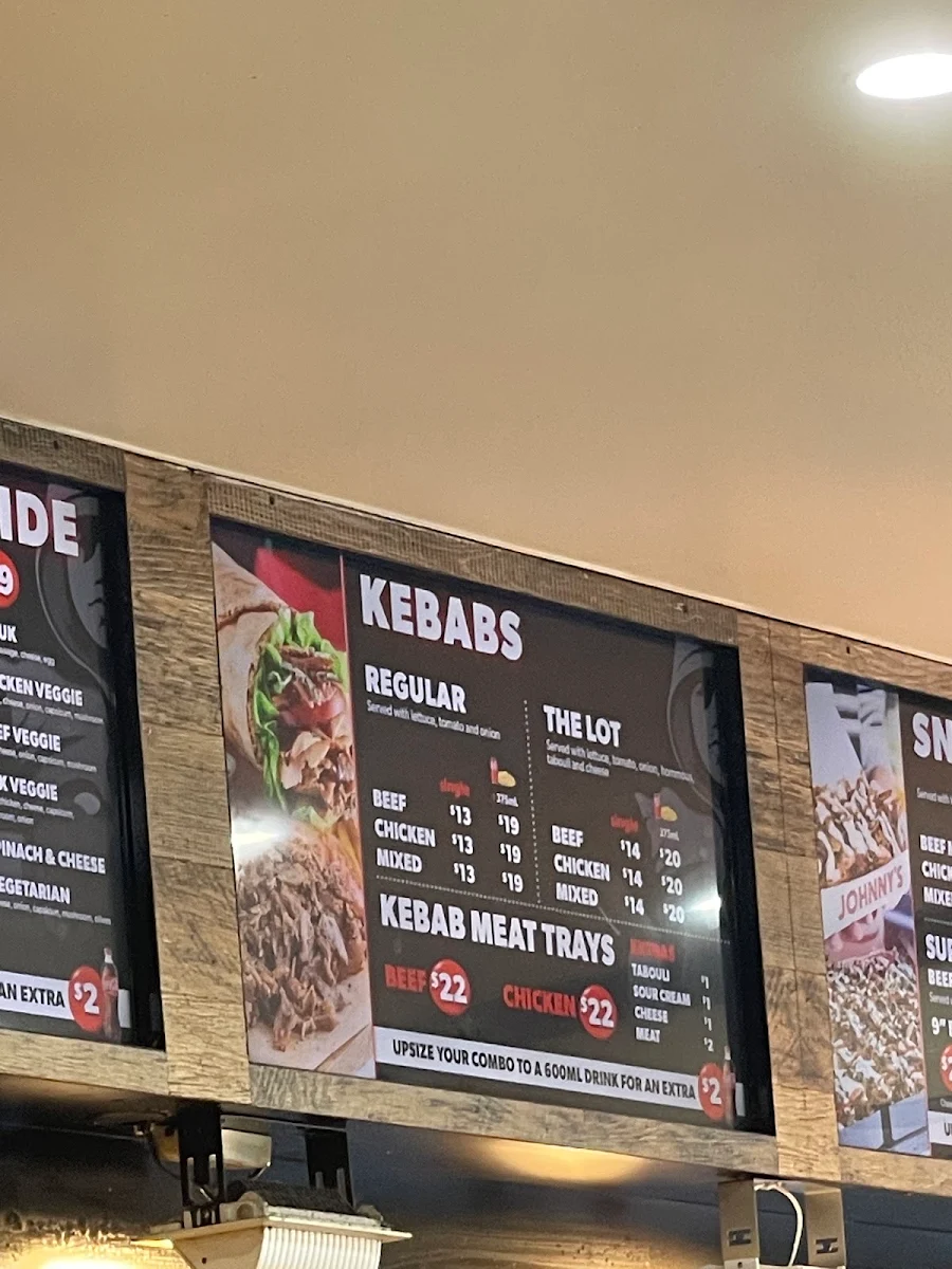 Menu, Johnny's Kebab & Pizza Liverpool