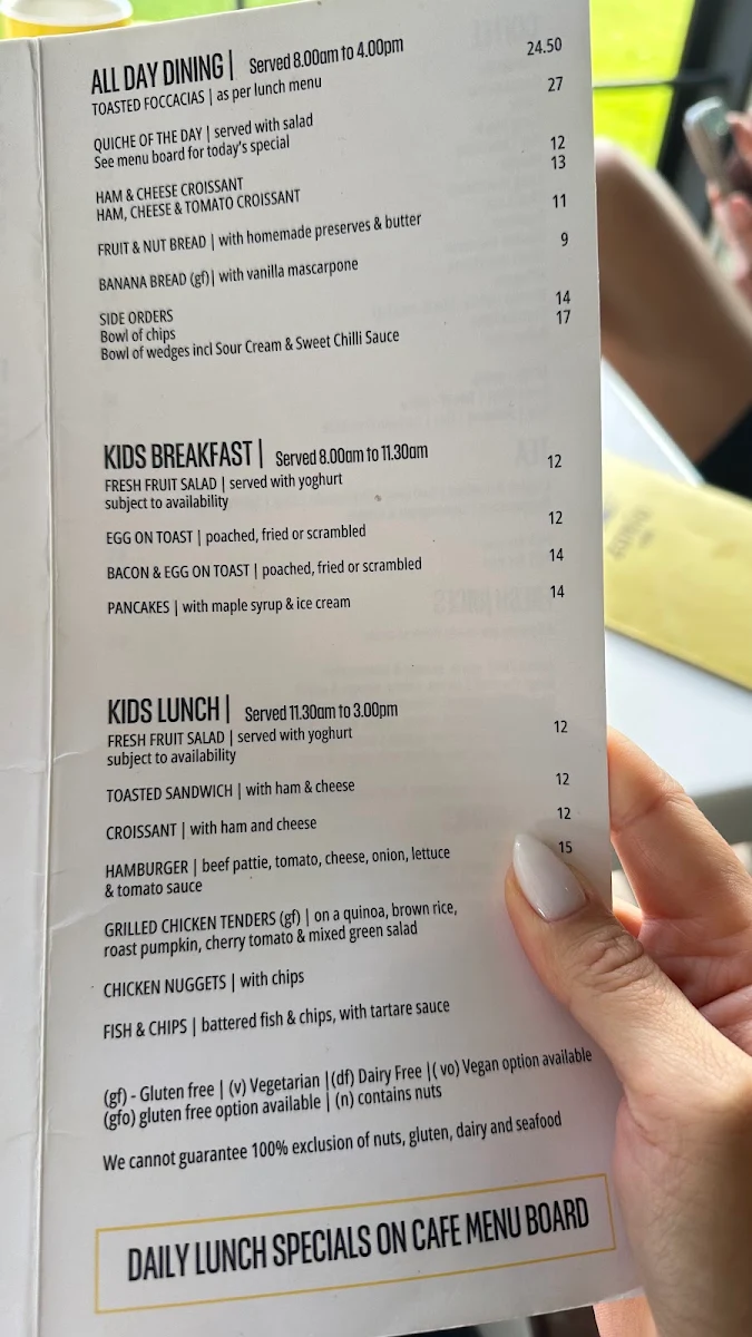 Menu, Zamia Cafe
