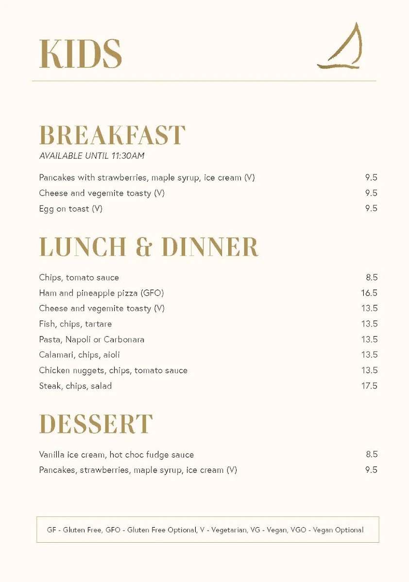 Menu, Boatshed Restaurant