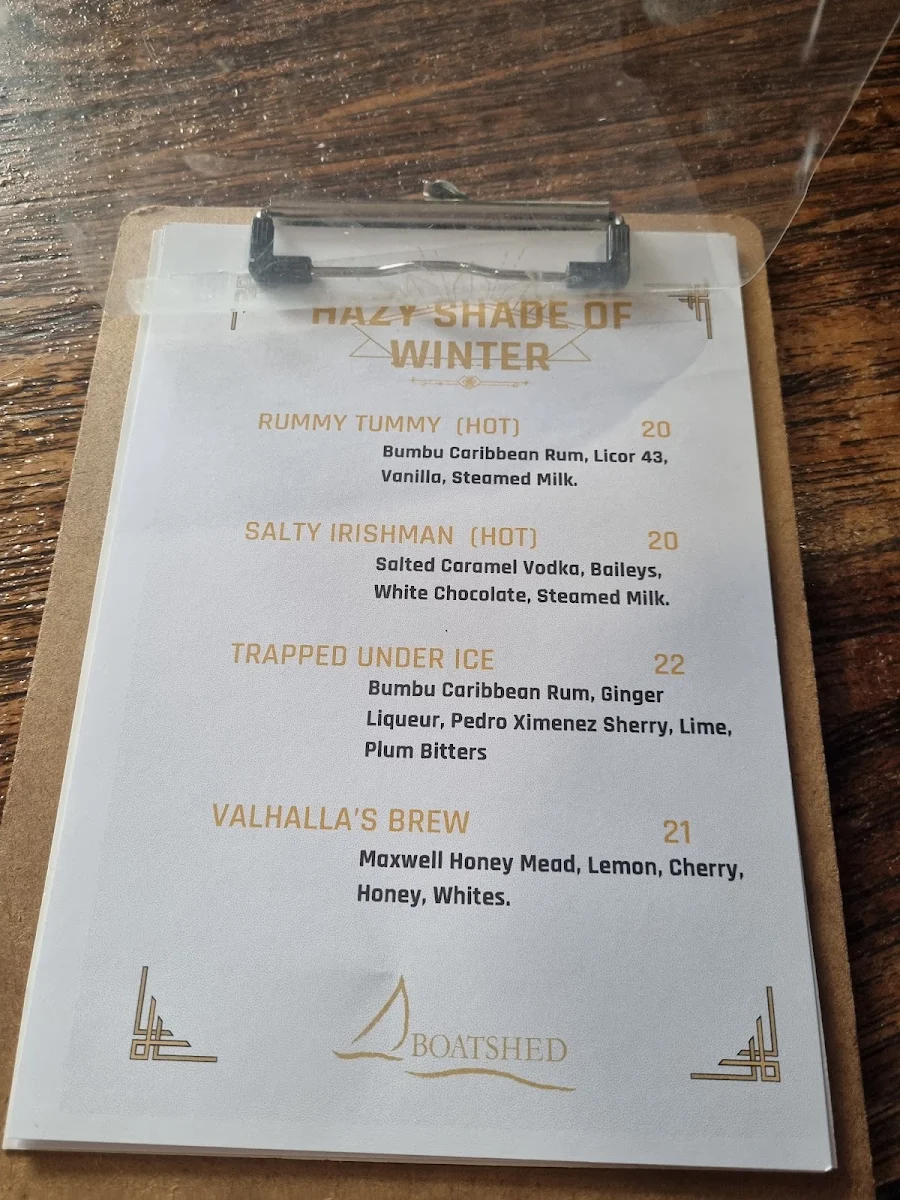 Menu, Boatshed Restaurant