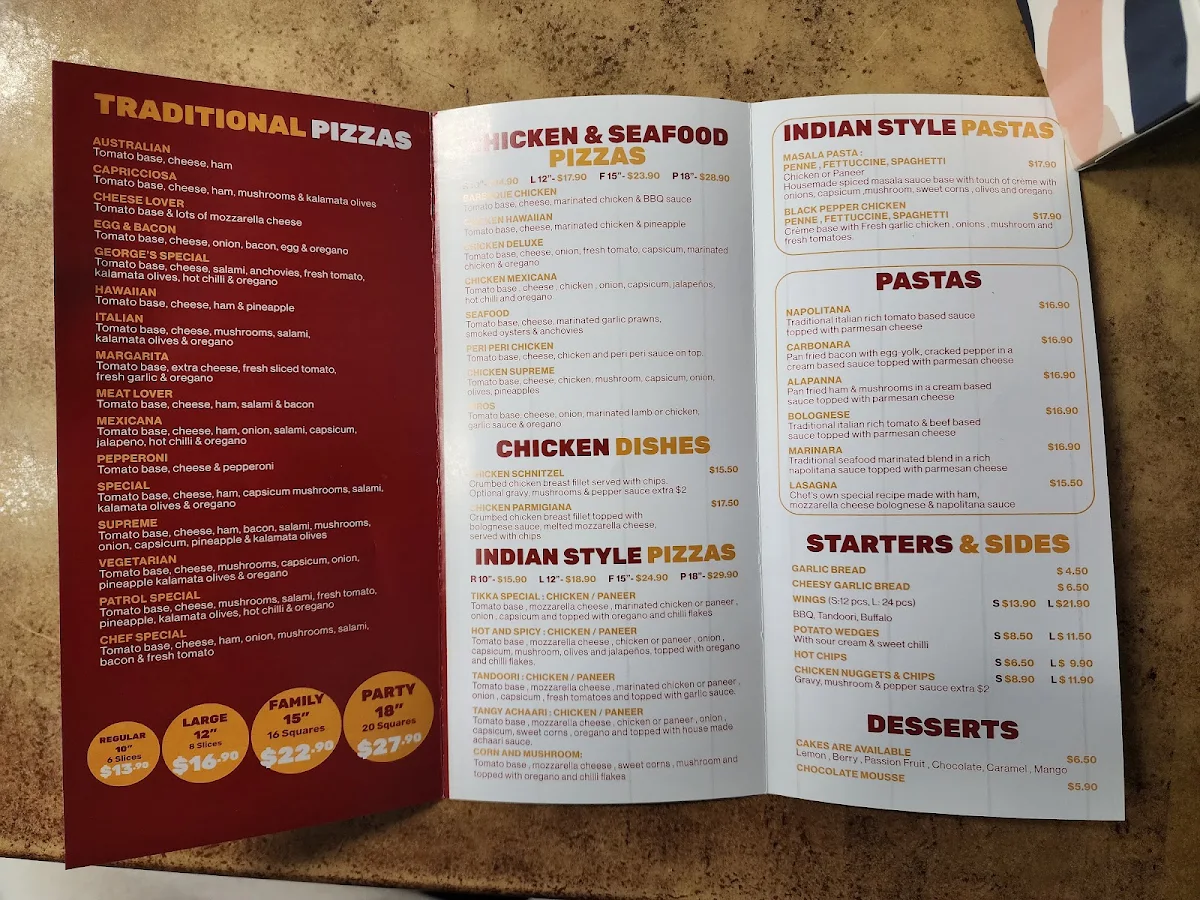 Menu, Pizza Patrol Blair Athol