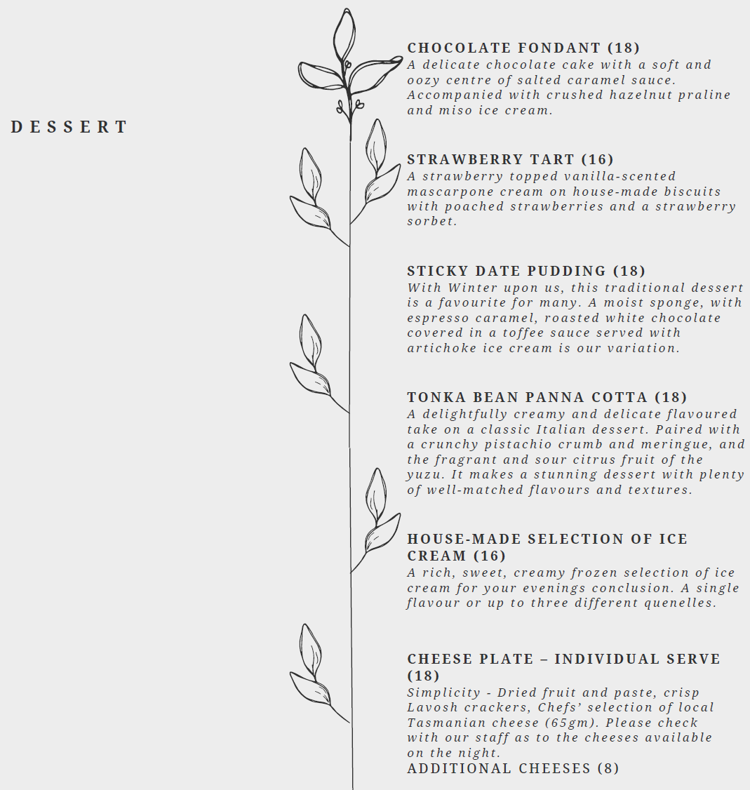 Menu, Discovery Resorts - Cradle Mountain Hellyers Restaurant