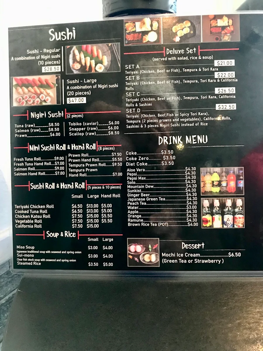 Menu, Taku Japanese Kitchen