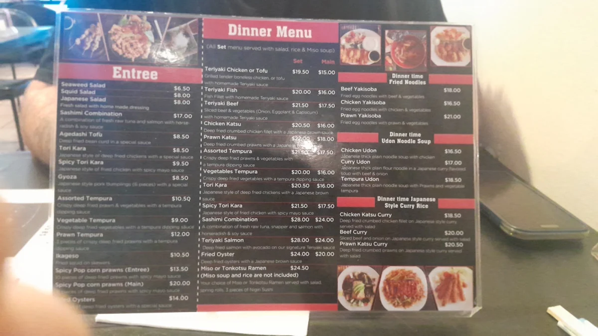 Menu, Taku Japanese Kitchen