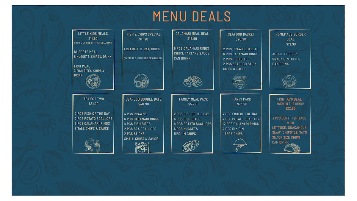 Menu, Fishbowl Takeaway