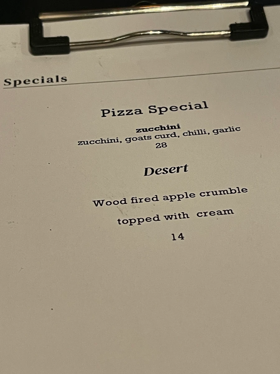 Menu, EST Pizzeria