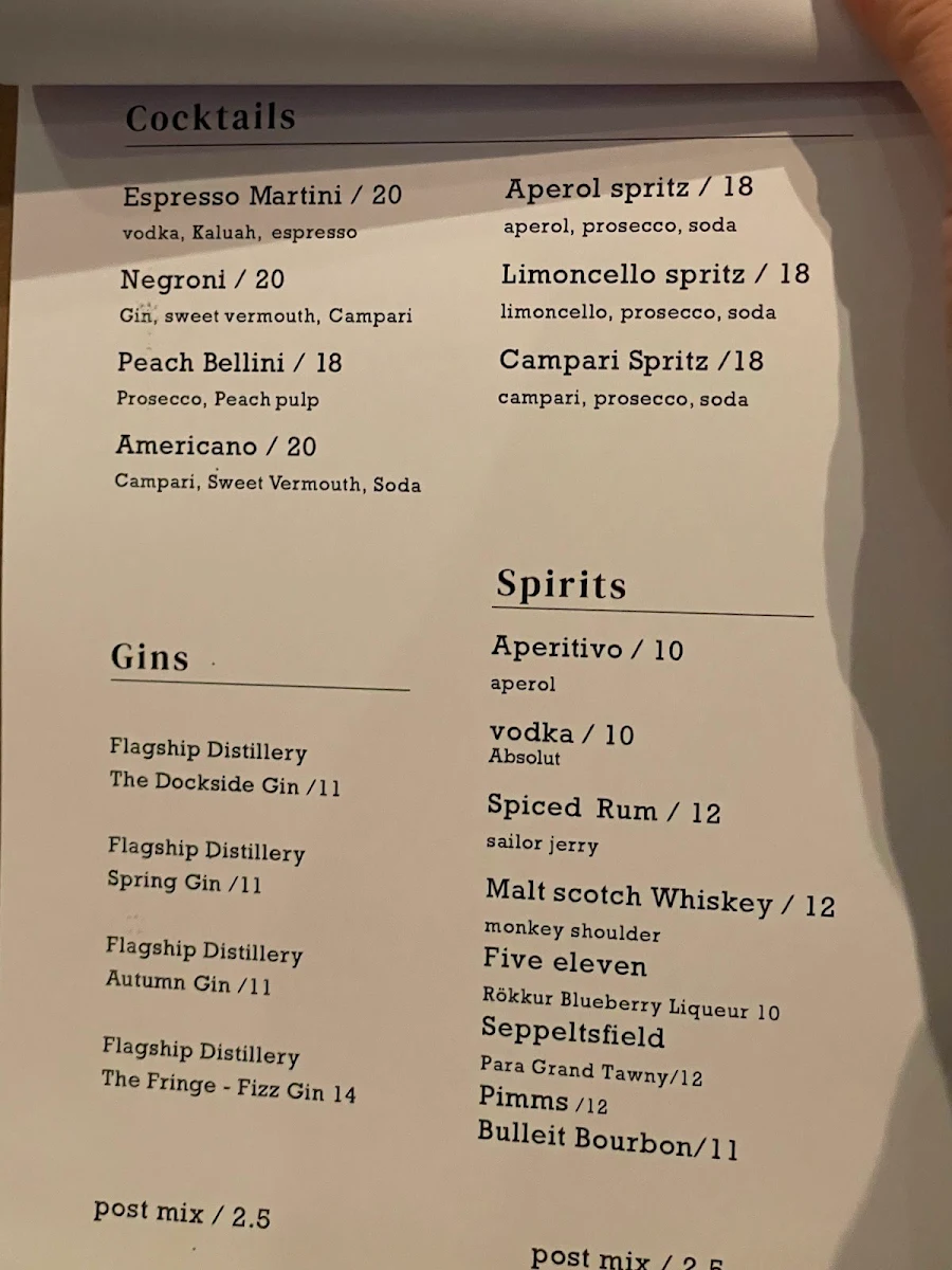 Menu, EST Pizzeria