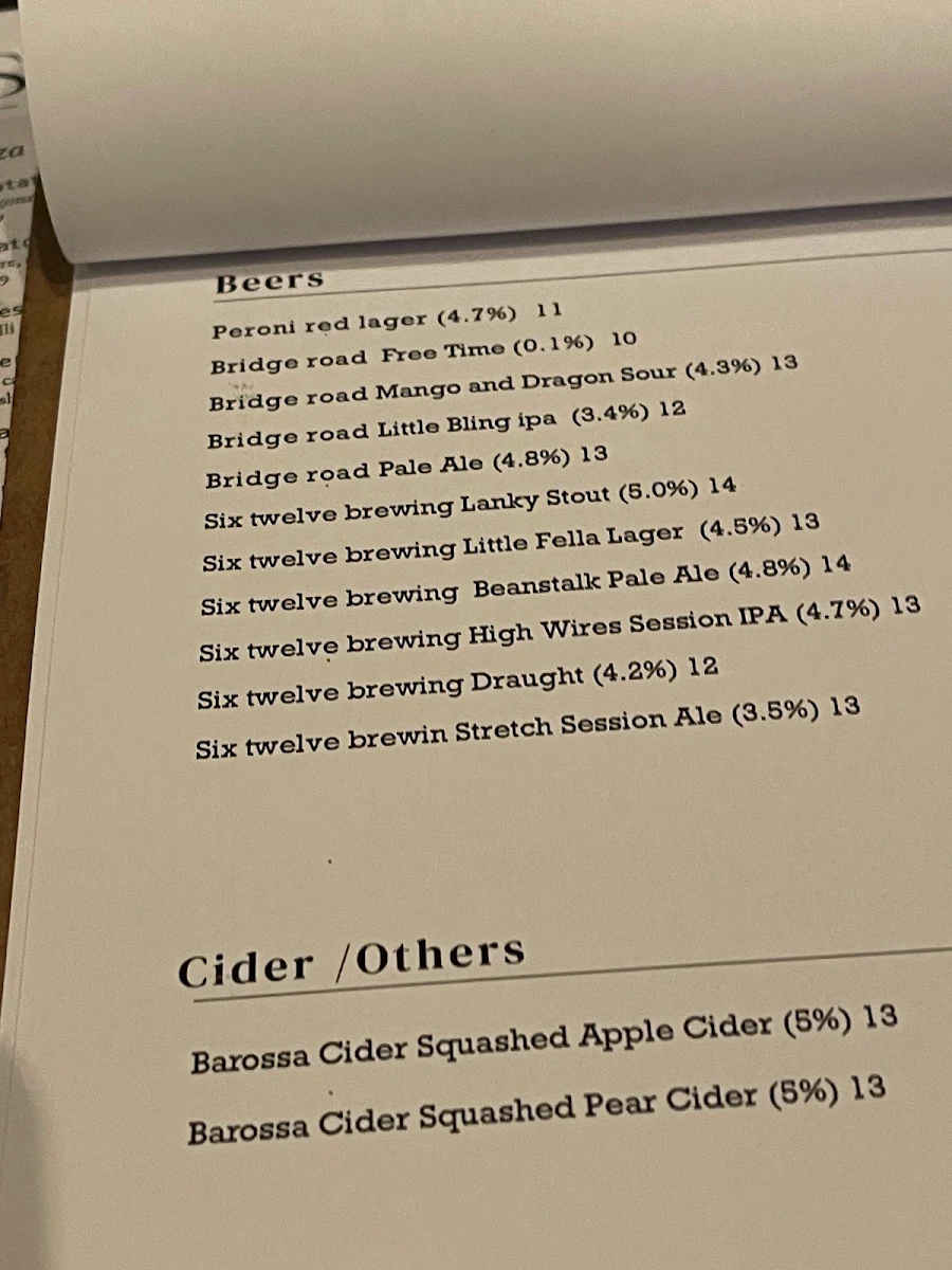 Menu, EST Pizzeria