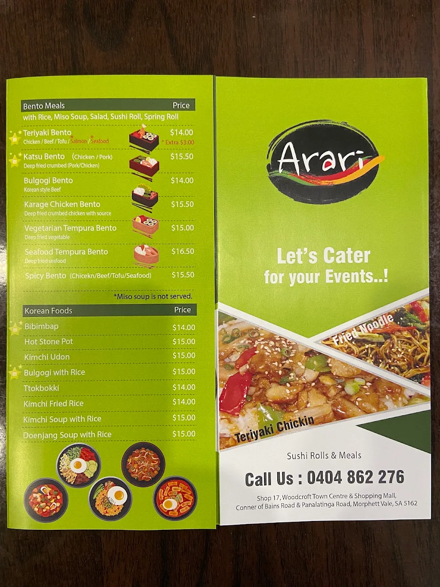 Menu, Sushi Arari