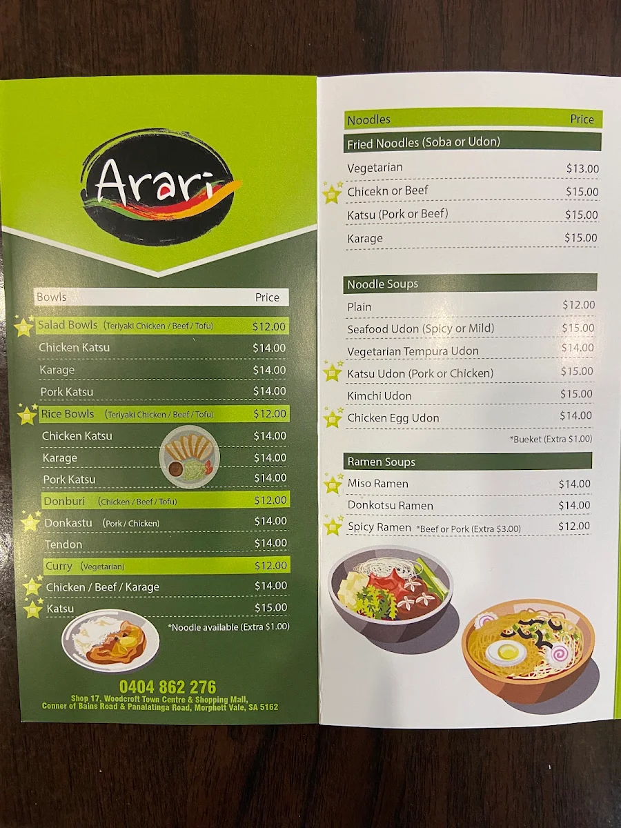Menu, Sushi Arari