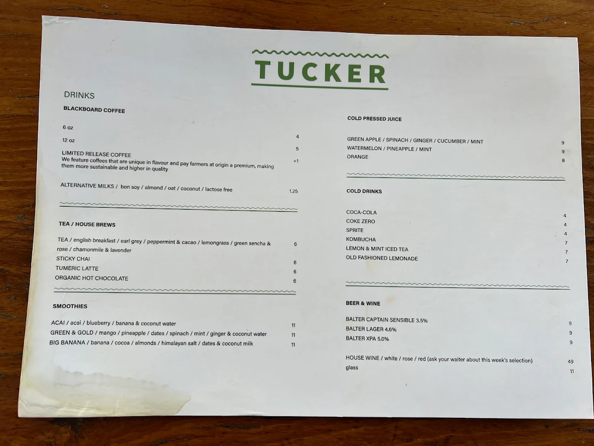 Menu, Tucker
