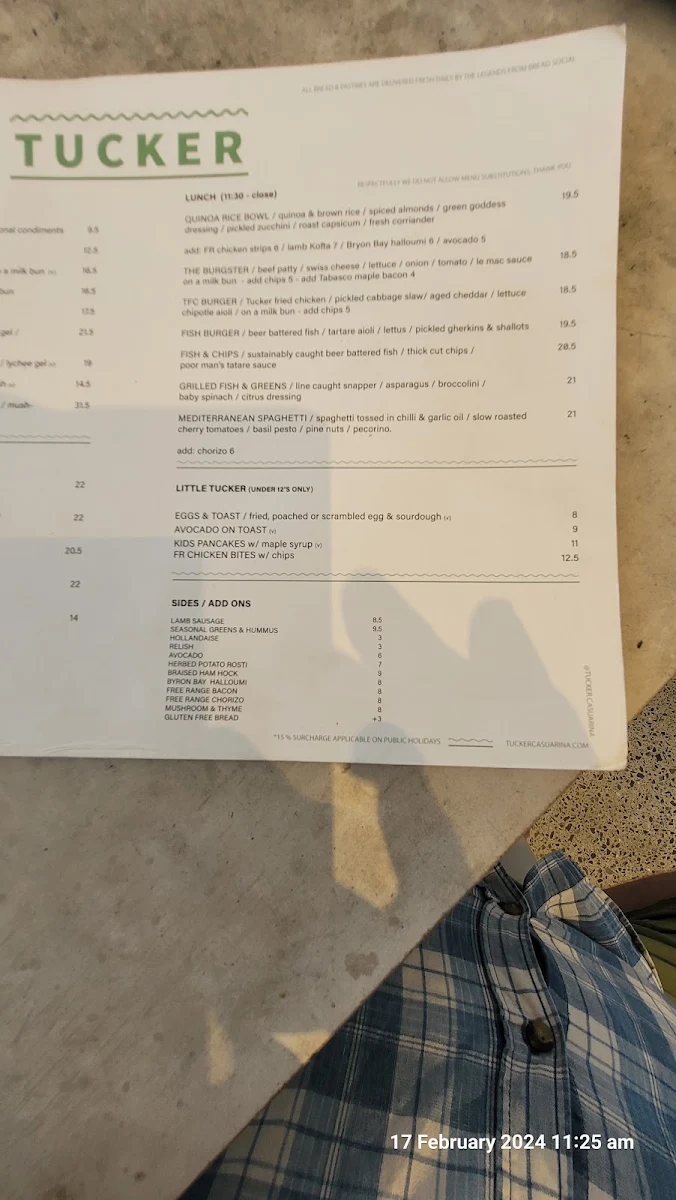 Menu, Tucker