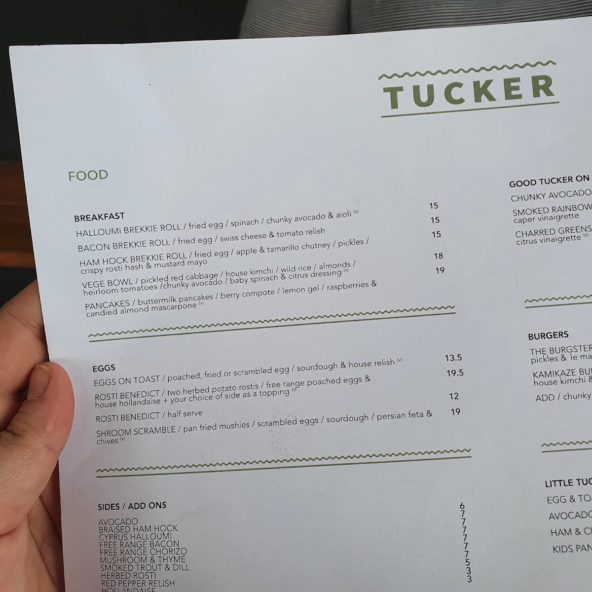 Menu, Tucker