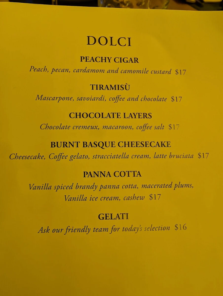 Menu, Piccolino Restaurant