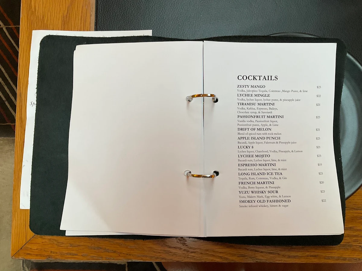 Menu, Piccolino Restaurant