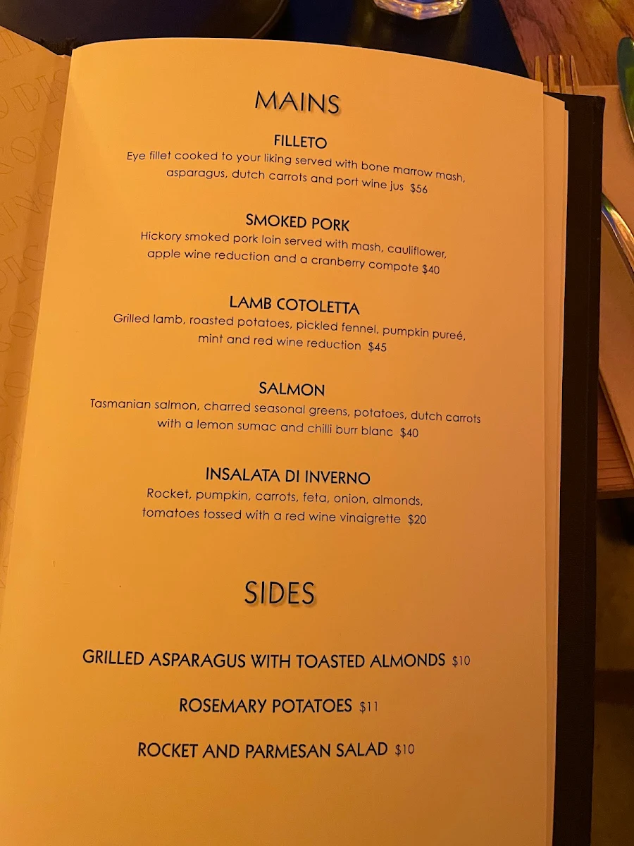 Menu, Piccolino Restaurant