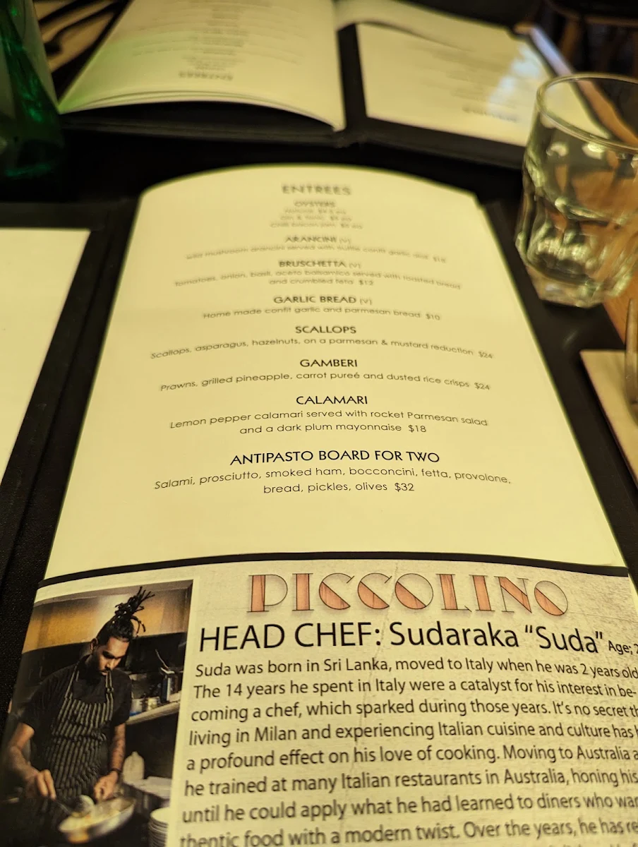Menu, Piccolino Restaurant